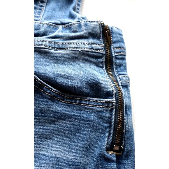 KanCan Blue Denim Overalls Size L Ripped Side Zipper Distressed Jeans Y2K - Picture 8 of 12